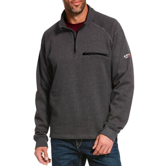 Ariat FR Rev 1/4 Zip Sweatshirt Mens XXL Charcoal Heather Workwear Cat 2 - Picture 1 of 11